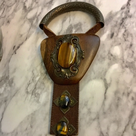 Vtg Beautiful Metallic Wooden Tigers Eye Hook Belt main image 8